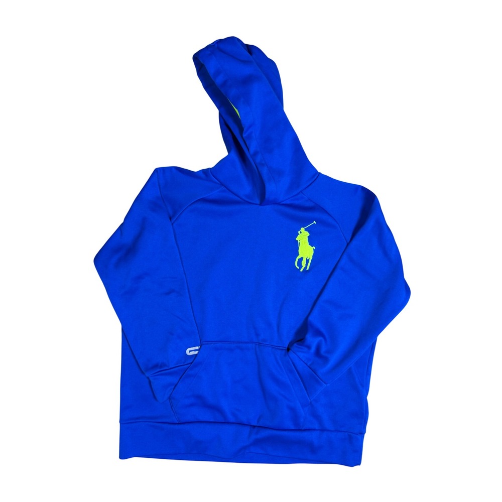 Polo Ralph Lauren Hoodie Kids Small Blue‎ Neon Green Big Pony Performance Fleece